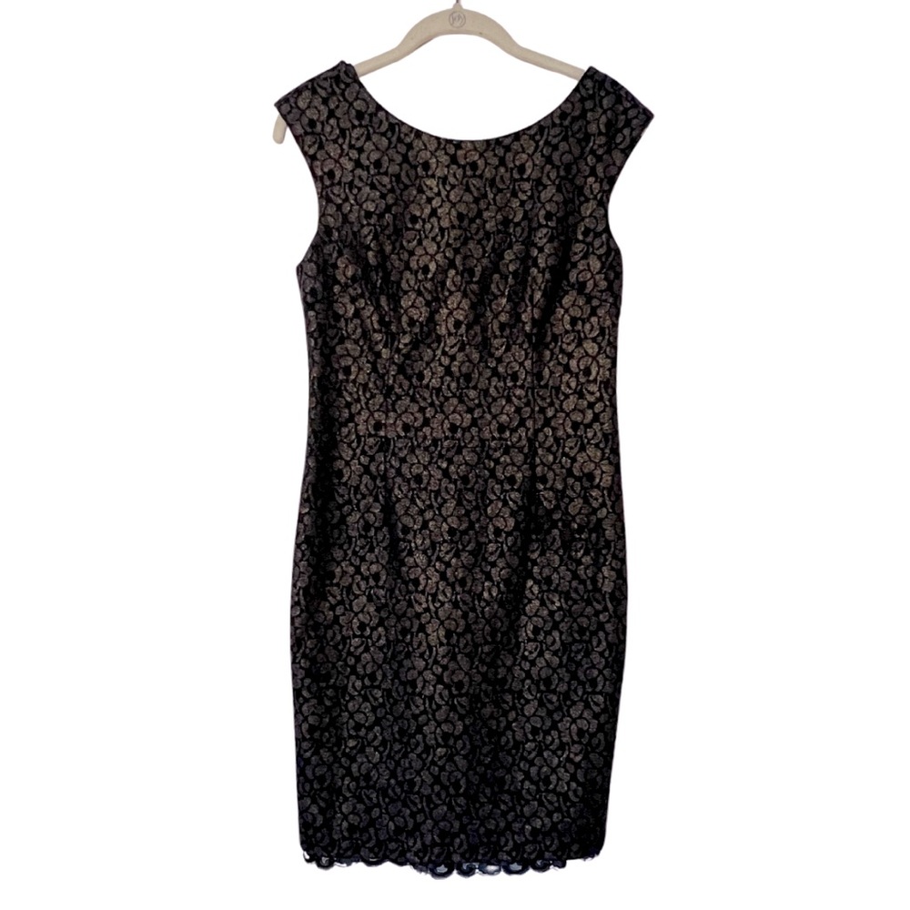 EUC Women’s Trina Turk Navy & Gold Shimmer Sheath Dress- Size 4